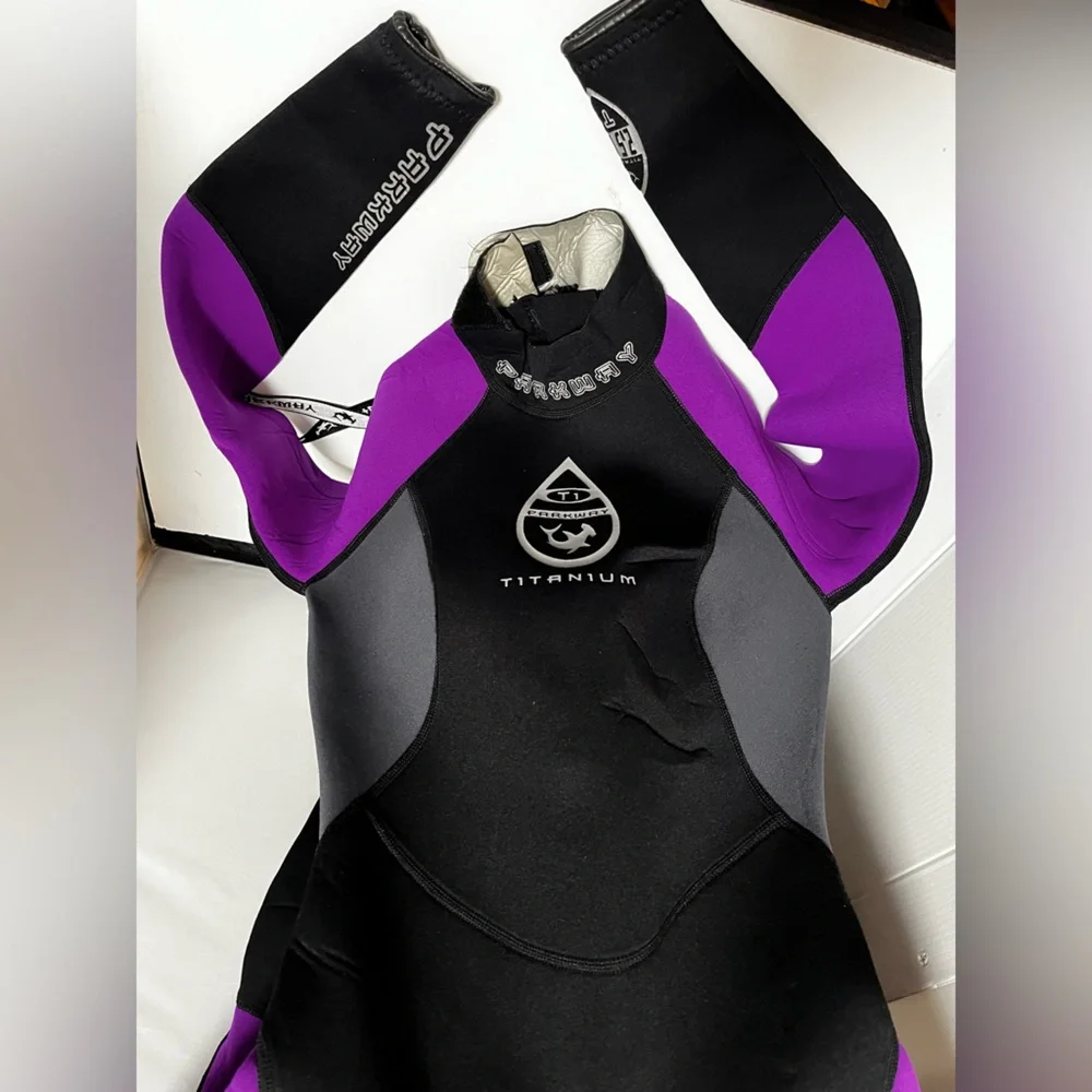 Purple and Black scuba suit Swimwear with Full-Length Design